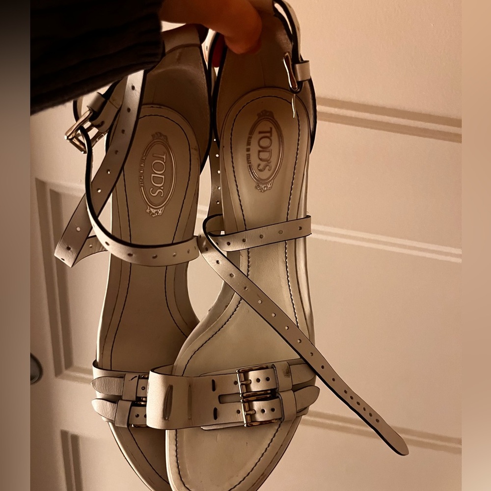 Tod’s authentic white open toe pumps. Worn 4 times.